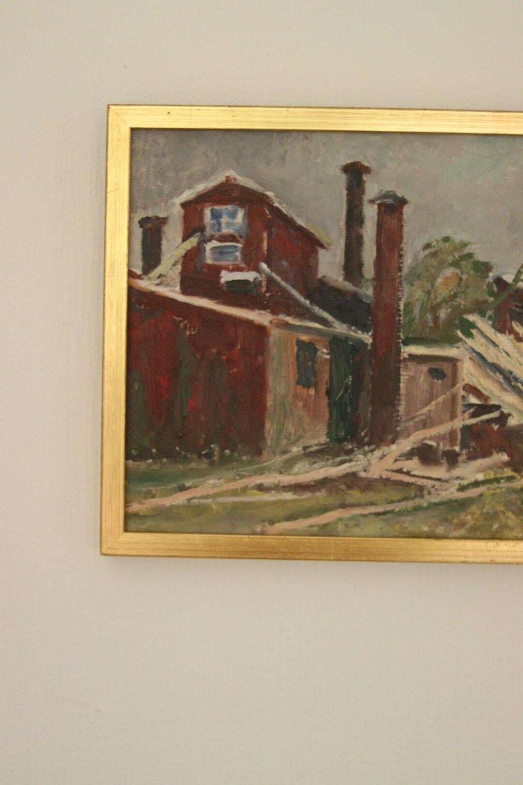Original Mid Century Swedish Oil On Panel “House In The Country” By Axel Sjögren (1903–1985) – Vintage & Framed 30 X 38 Cm (11.8" X 15") photo for sale
