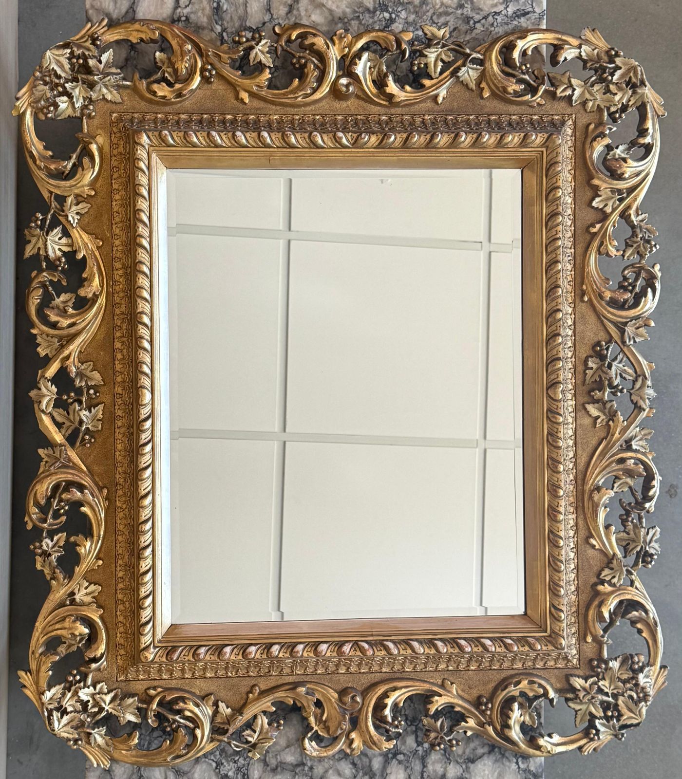 Spanish 20th Baroque Style Carved Walnut Ormolu Gilded Mirror photo furniture