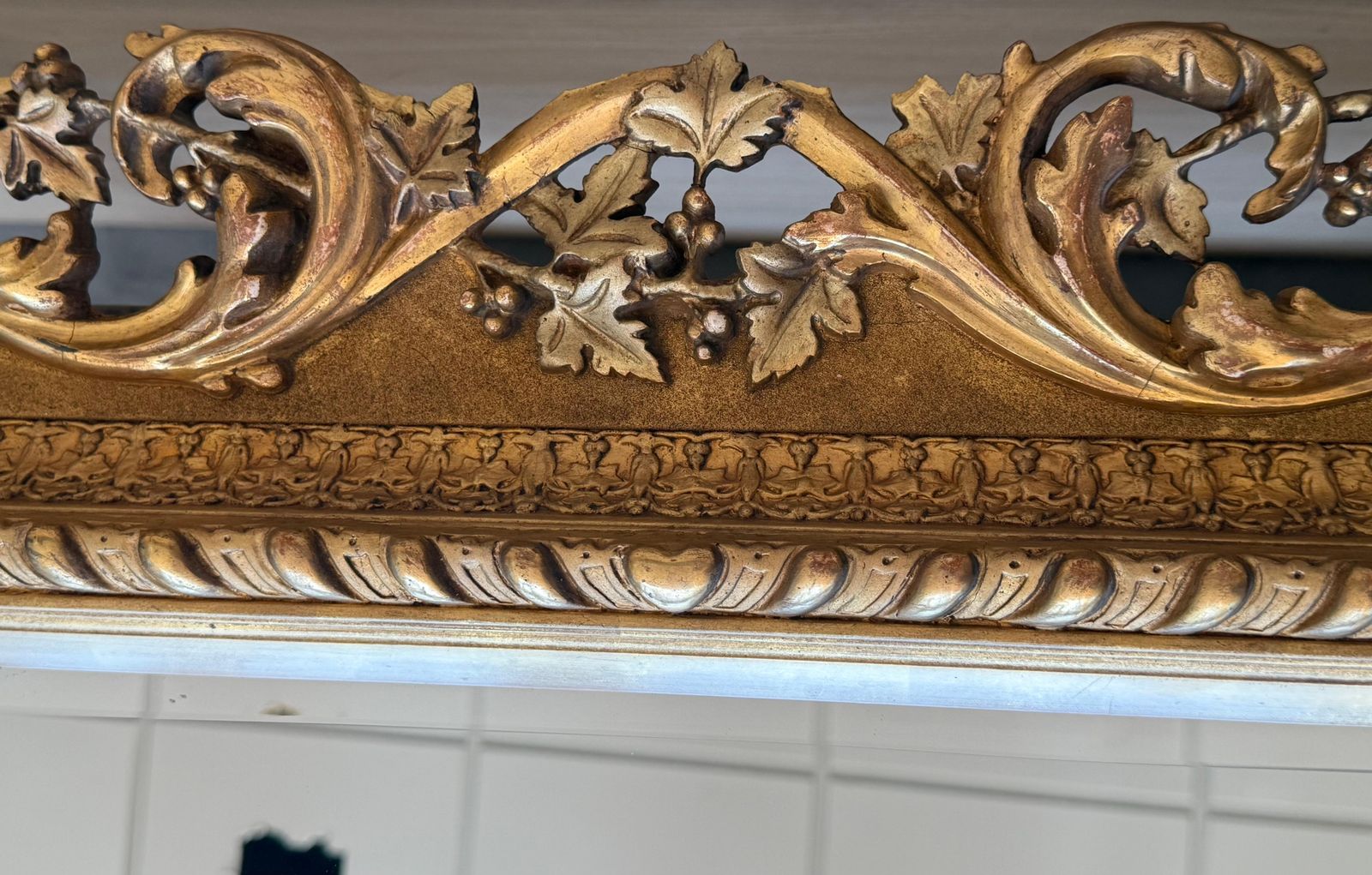 Spanish 20th Baroque Style Carved Walnut Ormolu Gilded Mirror photo vinterior