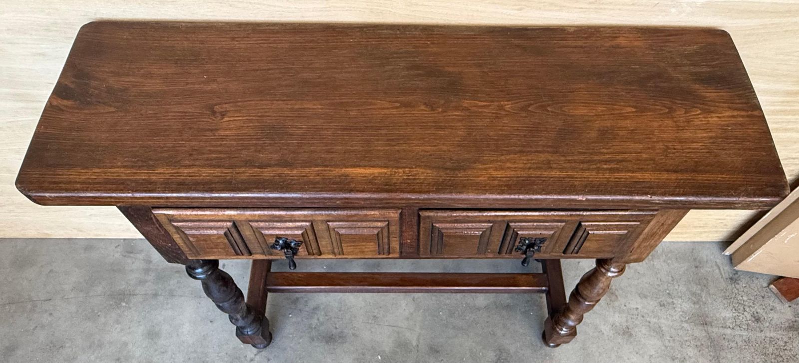 Spanish Console Table With Two Carved Drawers, 1940s photo Furniture