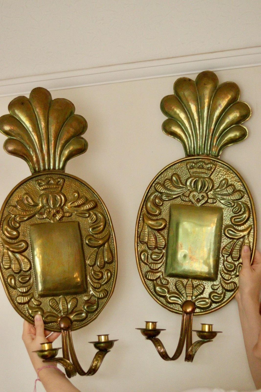 Pair Of Large Mid Century Swedish Brass Sconces photo for sale