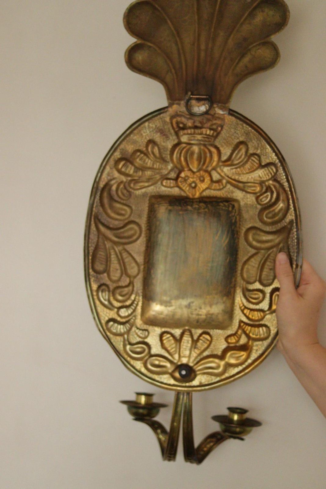 photo for sale Pair Of Large Mid Century Swedish Brass Sconces