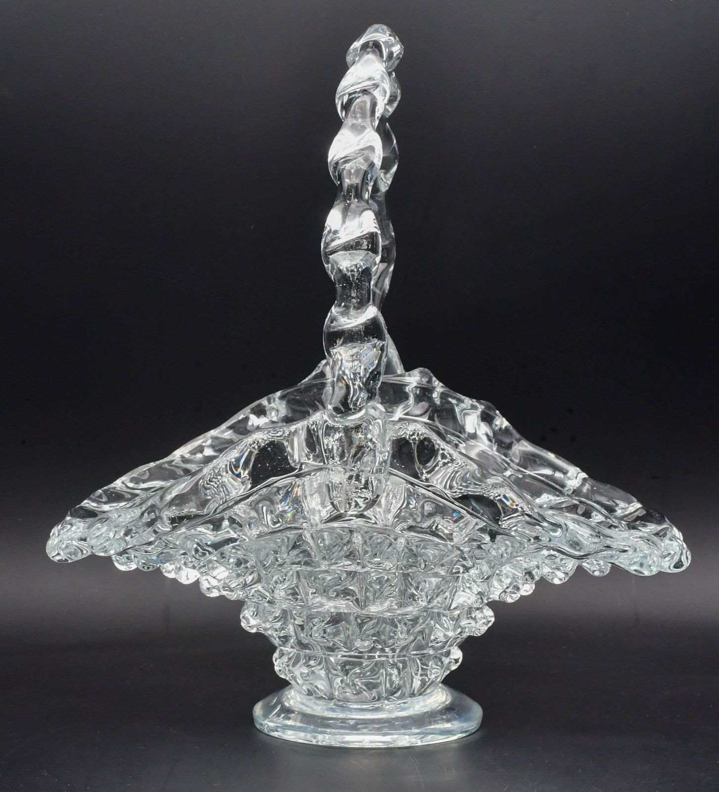Barovier Rostrato Murano Italian Glass Basket Centerpiece Vase, 1940s photo furniture