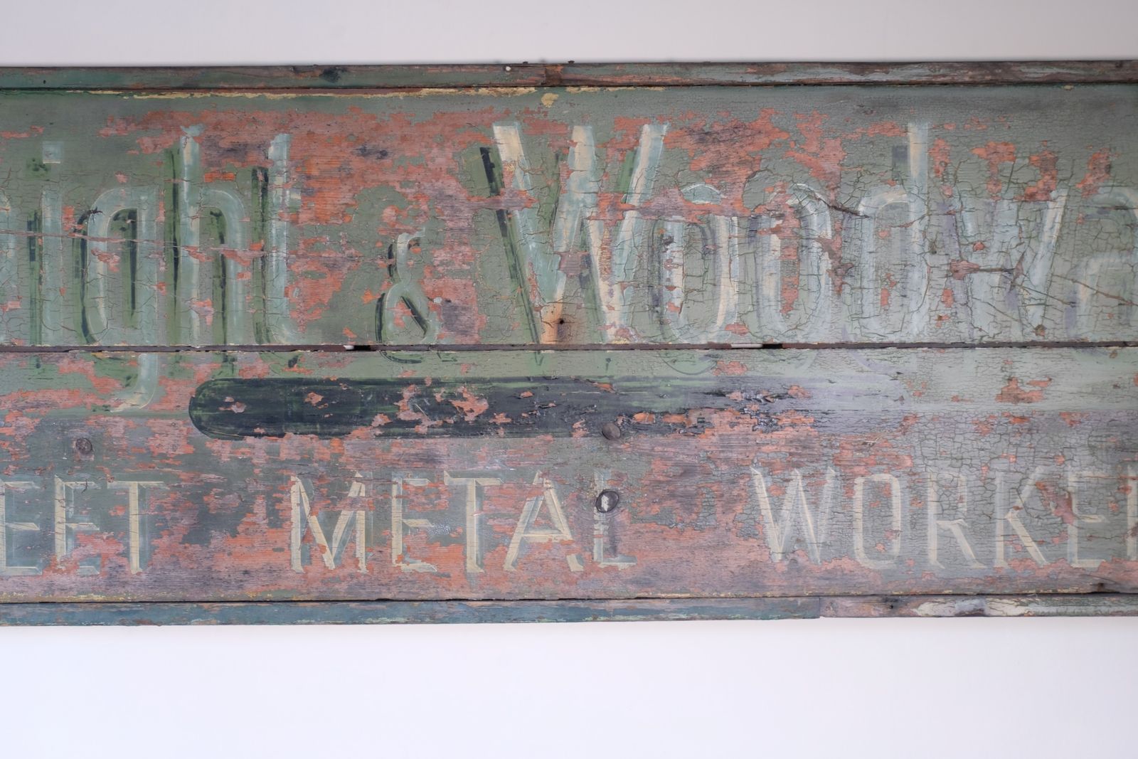 photo for sale Vintage Mid Century Hand Painted Advertising Sign – Rare Distressed Original