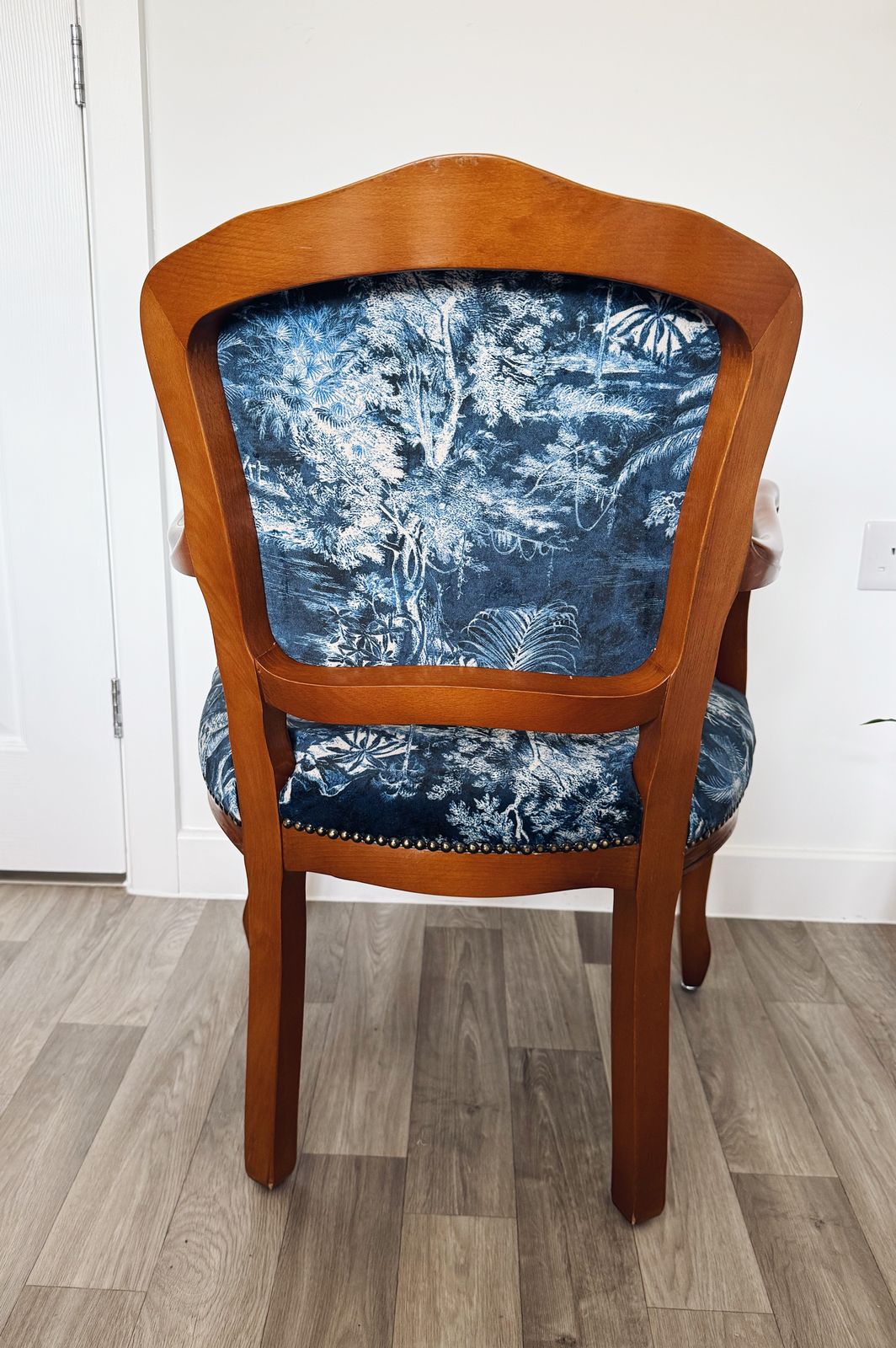 photo for sale Restored Louis XV Style Armchair   Scenic Deep Blue Upholstery, Solid Wood Frame