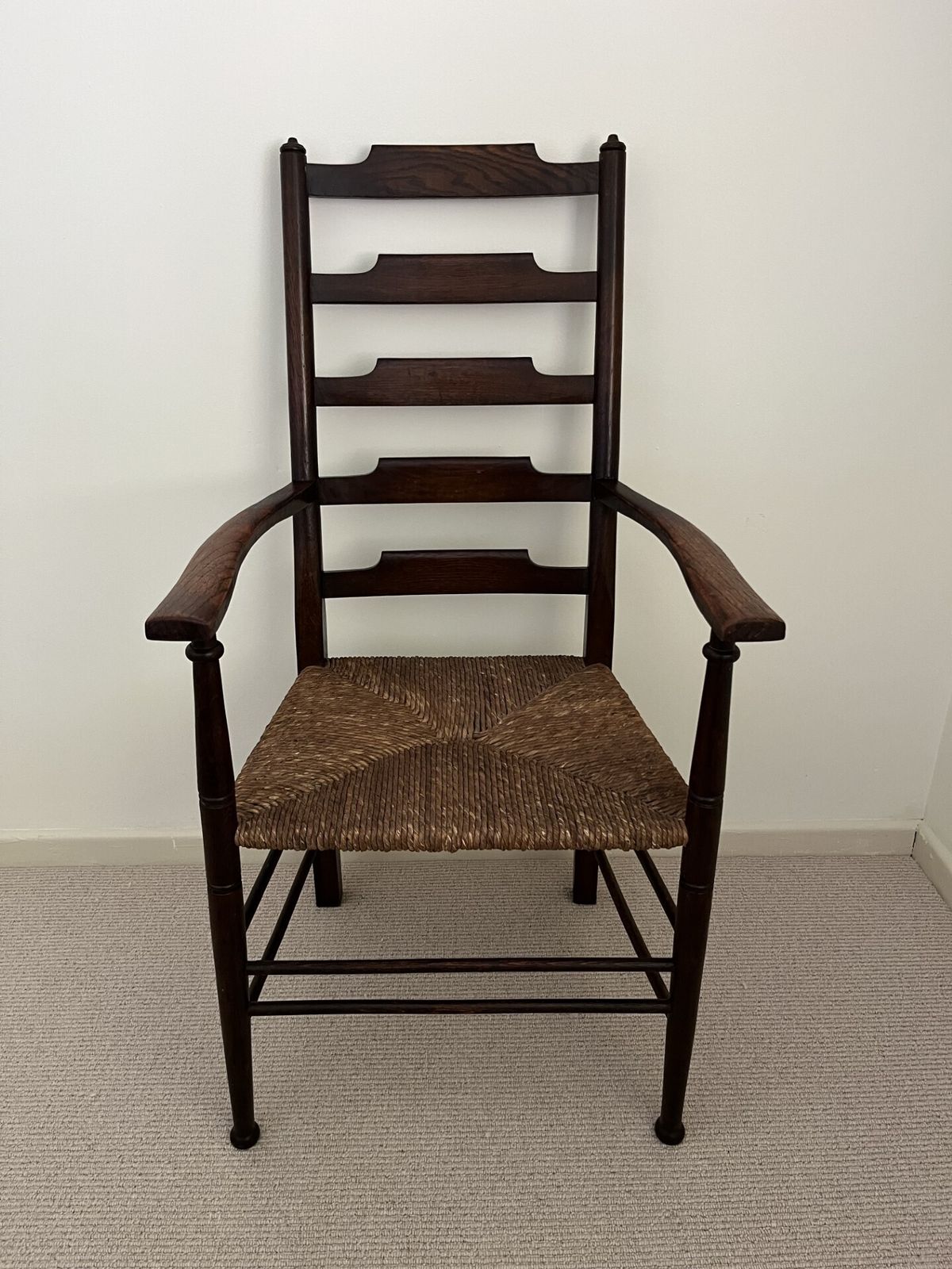 Arts And Crafts Liberty Ladderback Armchair By William Birch In Ash Rush Seat photo furniture