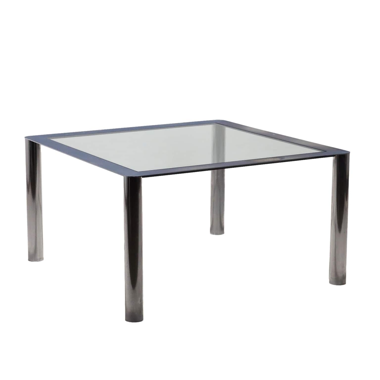 Vintage Table Chromed Metal Glass Italy 1960s 1970s