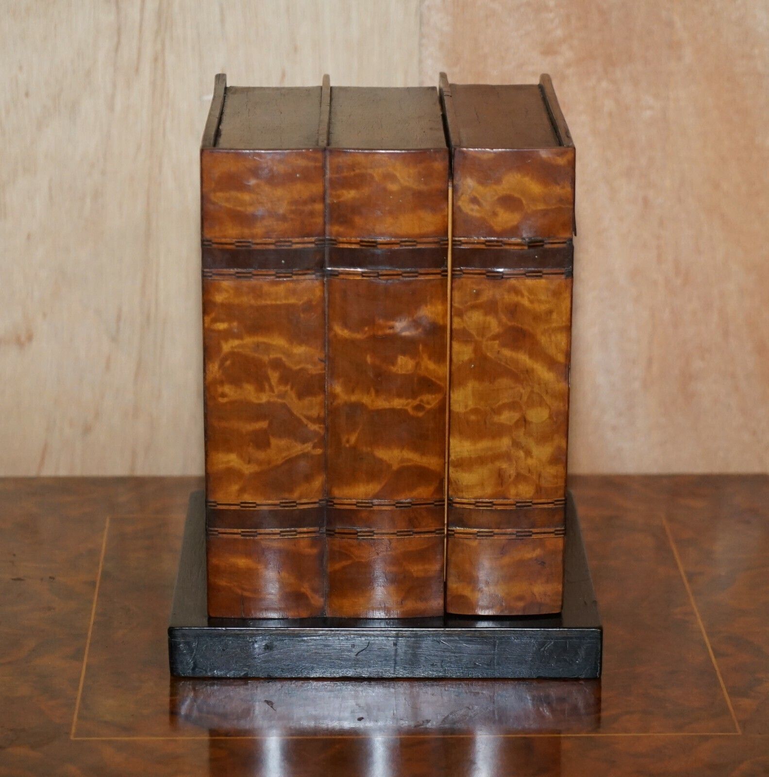 Stunning Faux Books Walnut & Satinwood Smoking Pipe Rack Holder With Drawers photo for sale