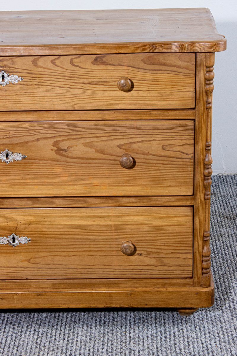 Antique Waxed Stripped Pine Chest Of 3 Drawers, Late 19th Century photo Furniture