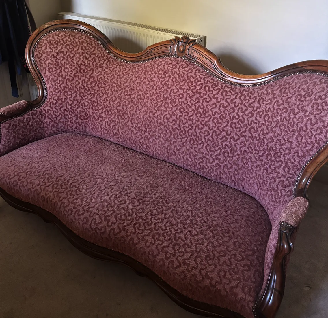 Victorian Rococo Revival Mahogany Show Wood Sofa (C. 1870–1890)