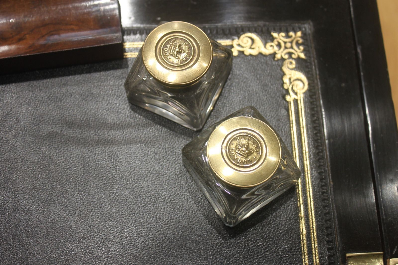 photo for sale Victorian Walnut And Brass Bound Writing Slope With Bramah Lock, Key And Secret Drawers