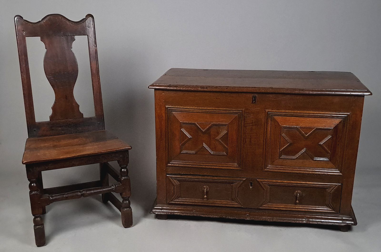 Signed Original Period Charles II Oak Mule Chest C. 1665 photo buy