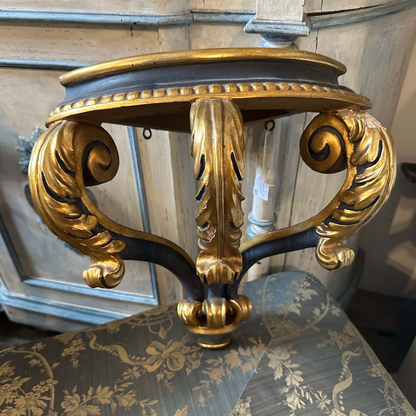 Baroque Revival Blue Lacquered And Gilded Wood Italian Corner Console Table photo furniture