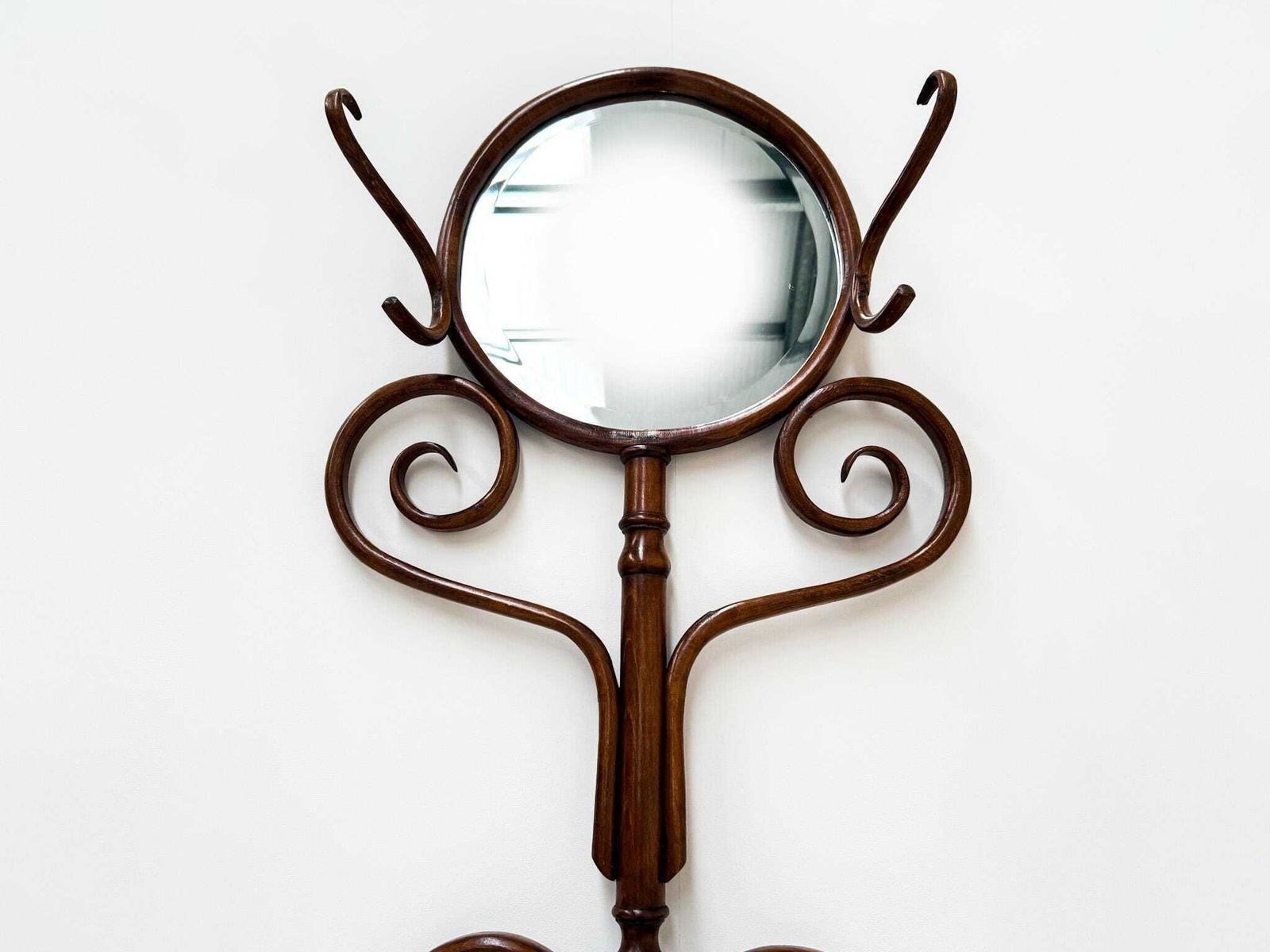 Antique Bentwood Shaving Or Hall Stand With Beveled Mirror, 1920s–1940s photo vinterior