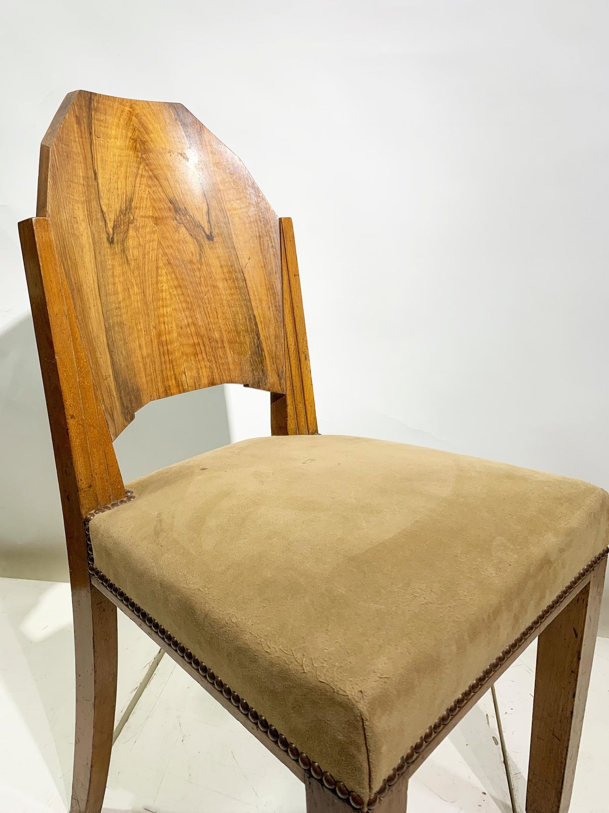 Pair Of Art Deco Side Chairs With Geometric Backs, France, Circa 1930s photo vintage