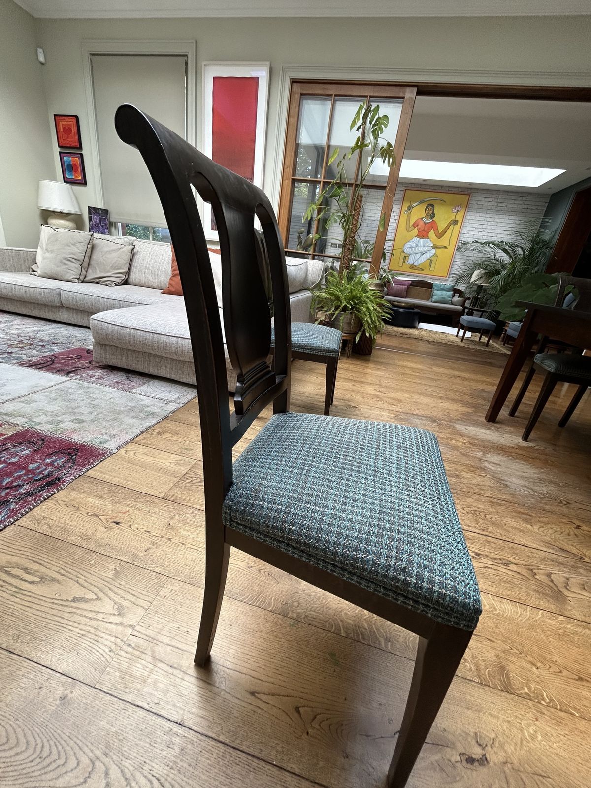Set Of 4 Mis En Demeure Art Deco Dining Chairs – Dark Wood & Upholstered Seats photo furniture