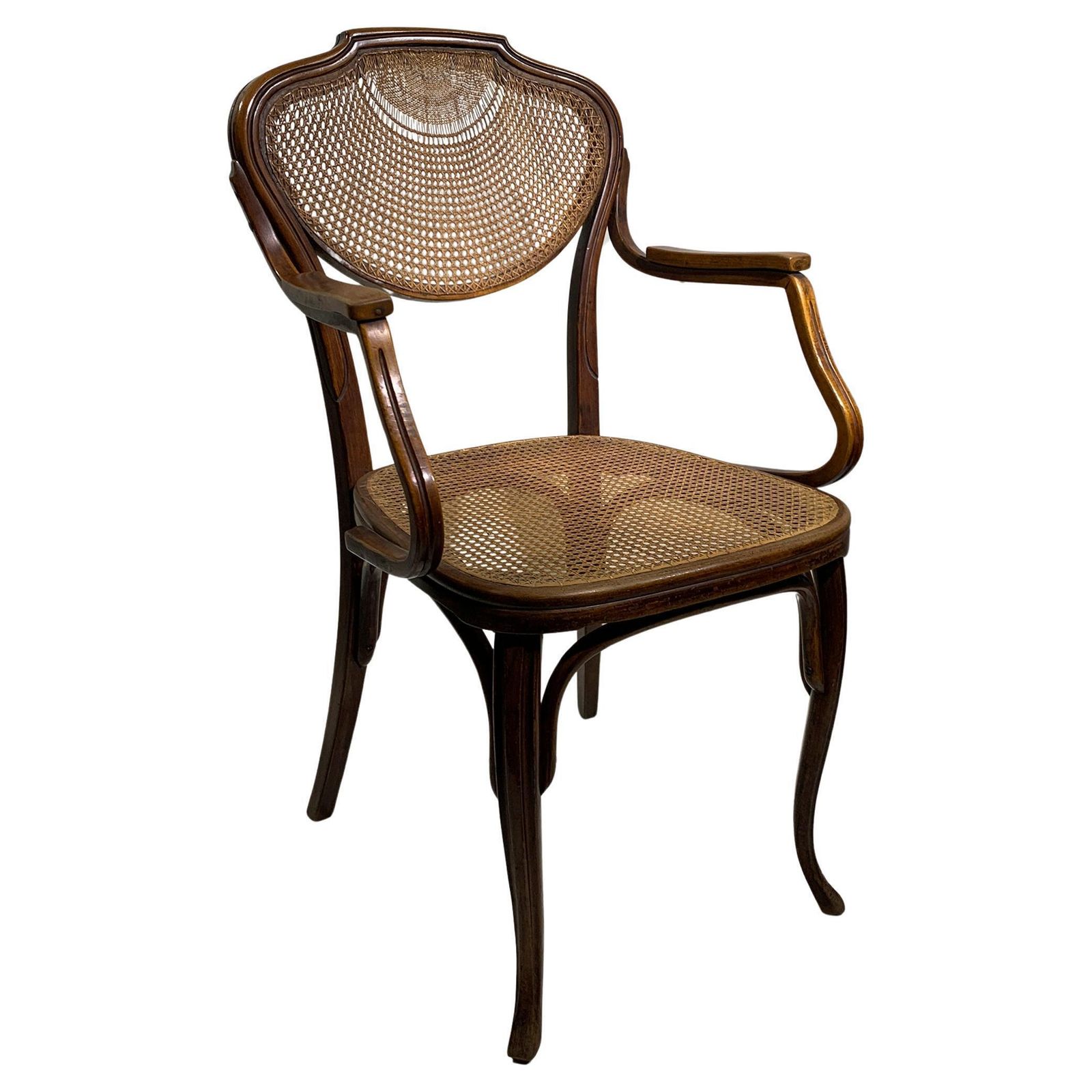 J. & J. Kohn Bentwood Armchair With Rattan Seat And Back, Austria , Circa 1900
