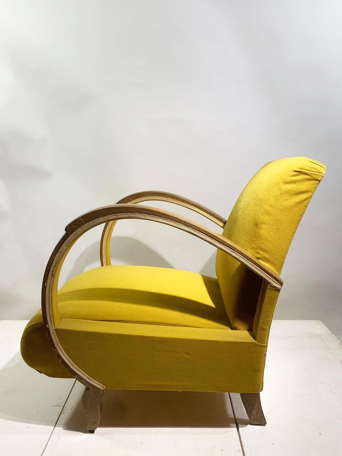Mid 20th Century Art Deco Lounge Chair, In Bentwood/Yellow Green Fabric, 1930's photo Furniture