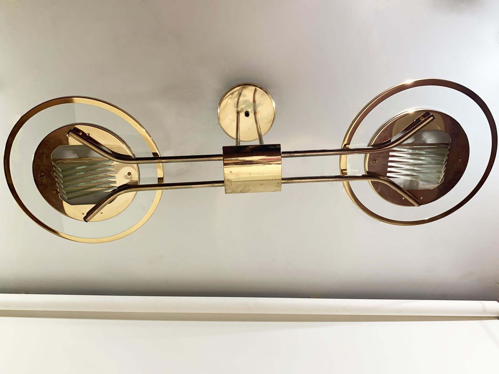 photo for sale Art Deco Brass Chandelier, France, Circa 1930