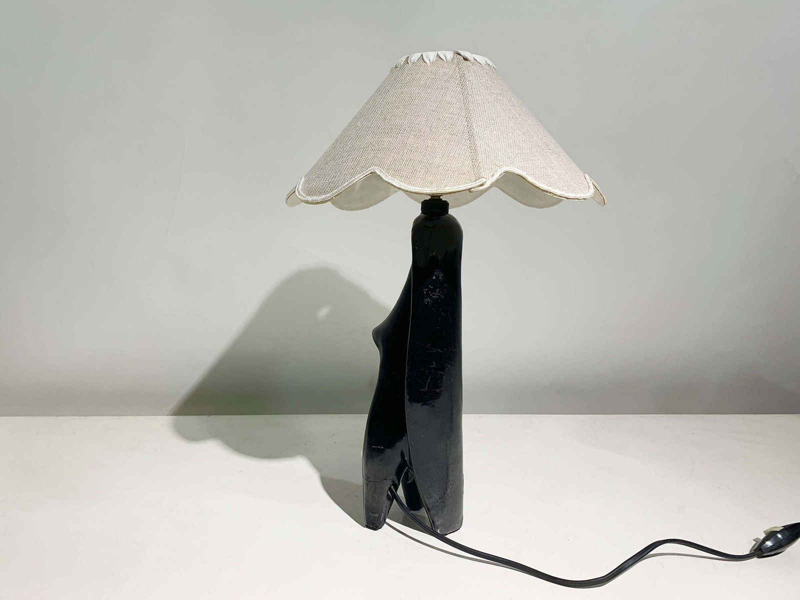 Art Deco Stylized Woman Figure Sculptural Table Lamp In Black Terracotta, France photo Lighting