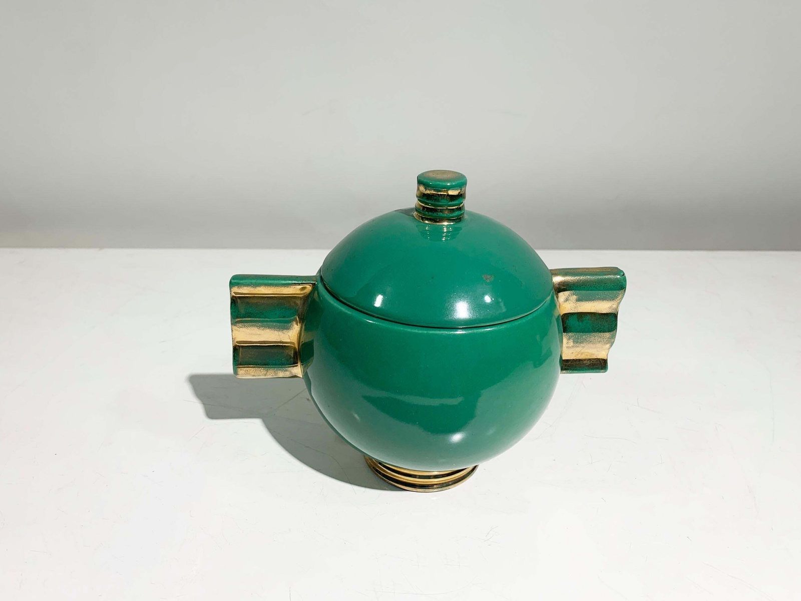 French Art Deco Tea Service Set, Gold & Green Glazed Porcelain Marked Robj Paris photo Home Decor