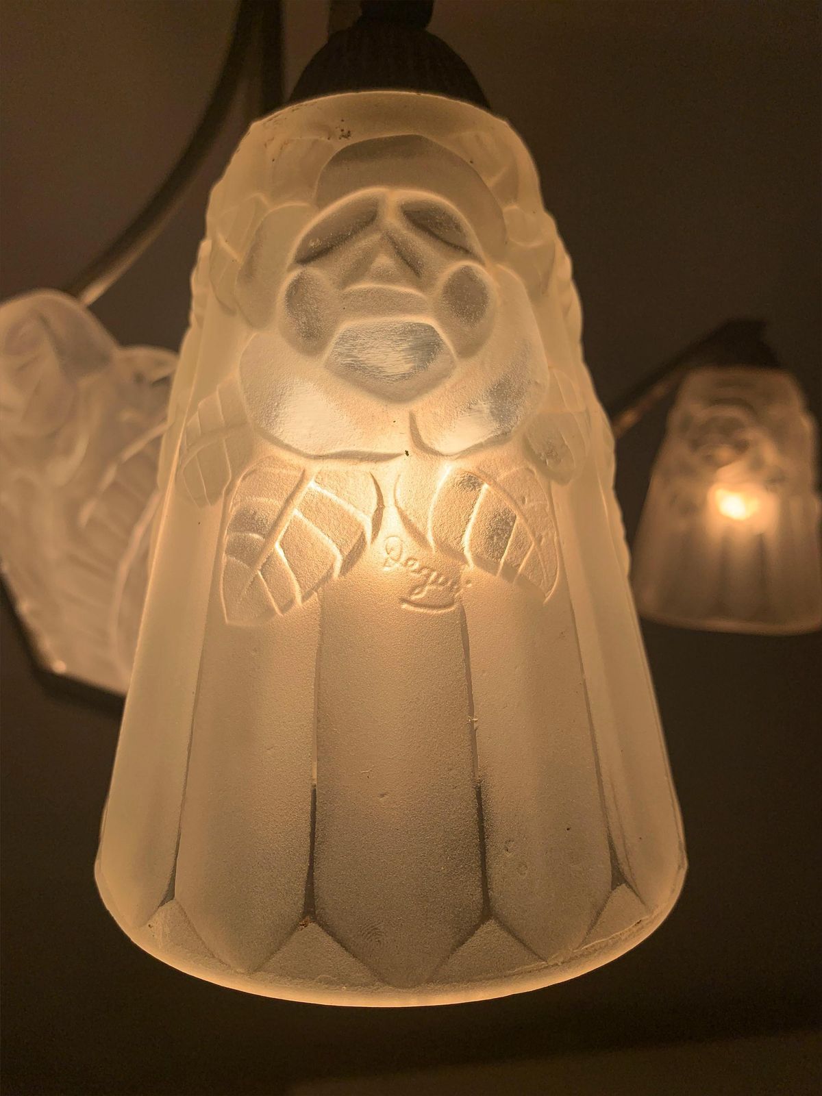 photo furniture French Art Deco Chandelier Signed “Degué”, France, Circa 1930s