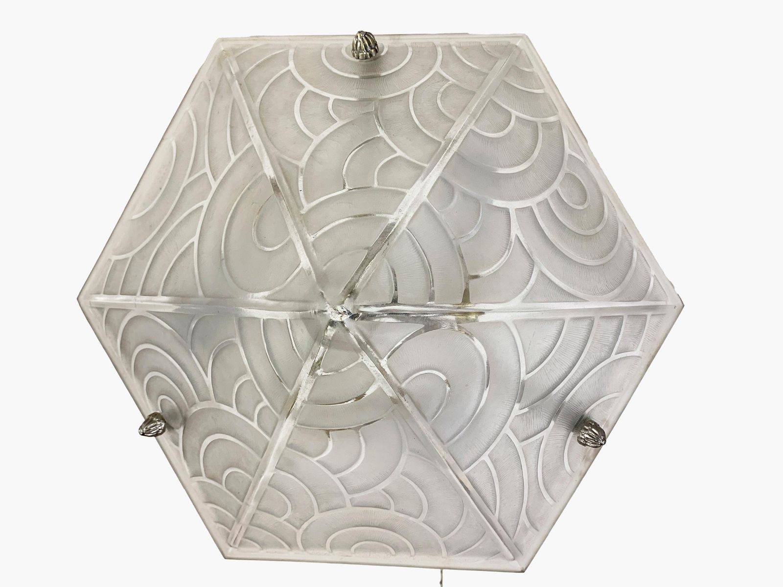Art Deco Table Lamp In White Frosted Press Molded Glass Signed"P.D'avesn France" photo for sale