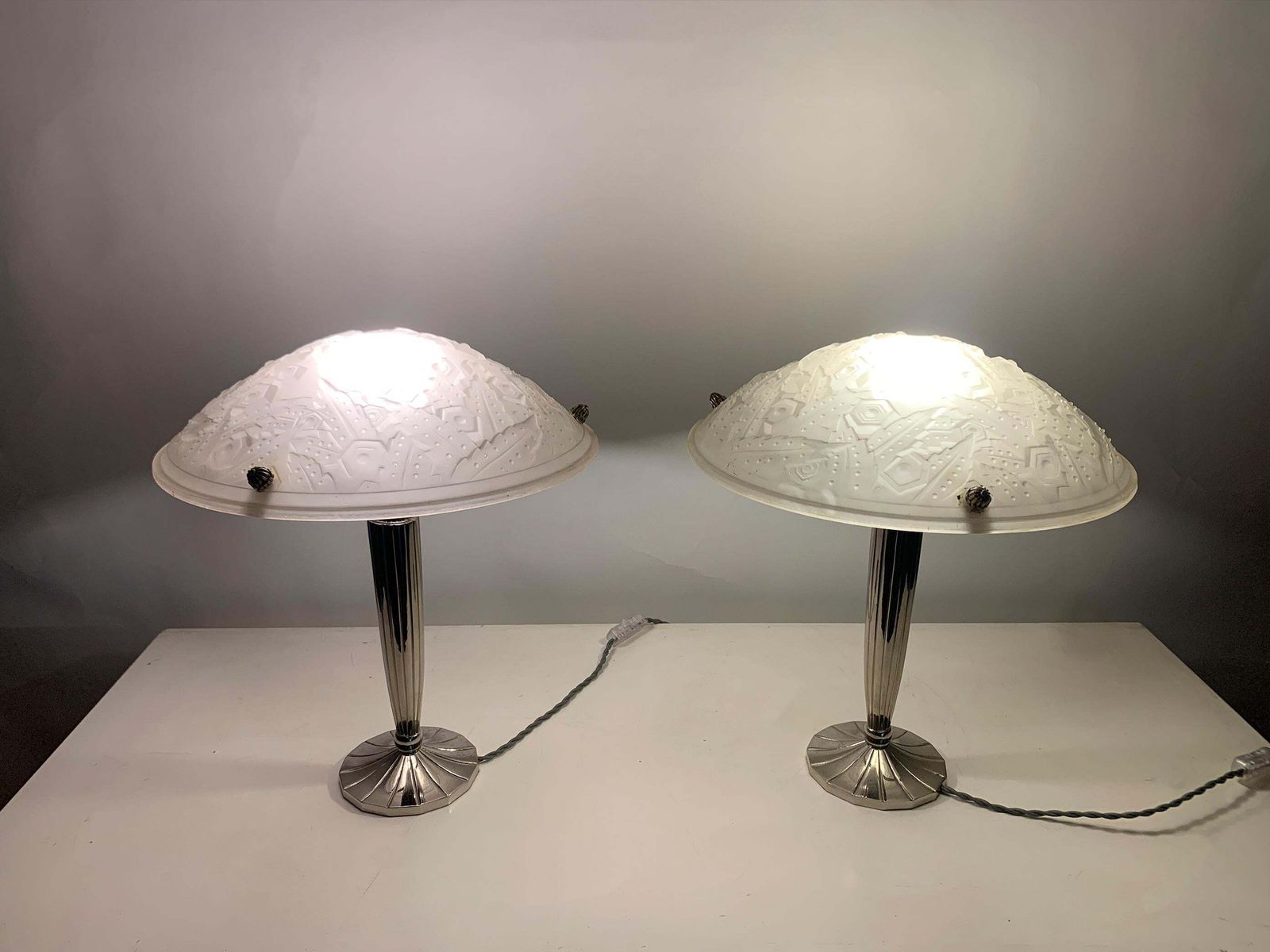 photo for sale Pair Of French Art Deco Table Lamps Signed “Muller Frères Luneville”