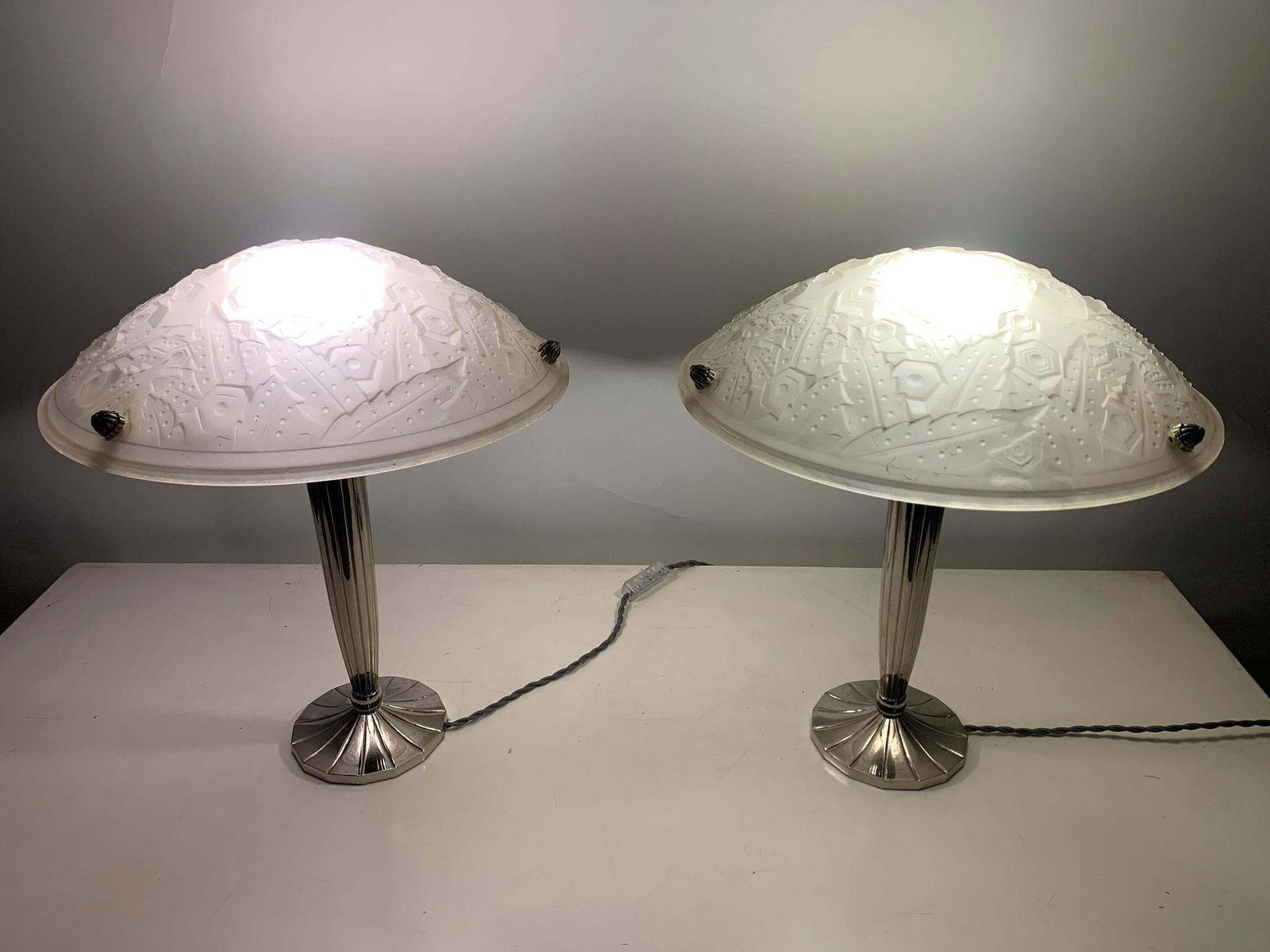 Lighting Pair Of French Art Deco Table Lamps Signed “Muller Frères Luneville” photo