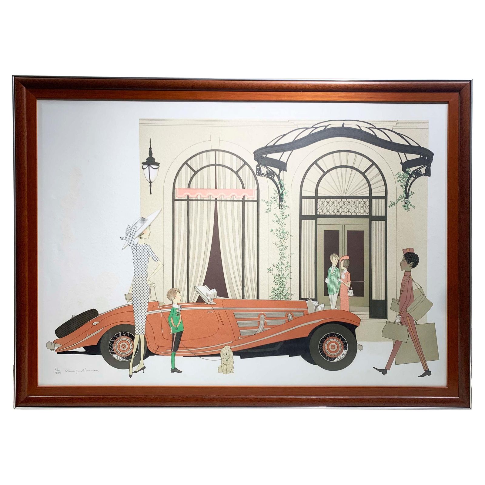 Denis Paul Noyer Lithograph, Mercedes Roadster 540k & Plaza Athenée , Signed