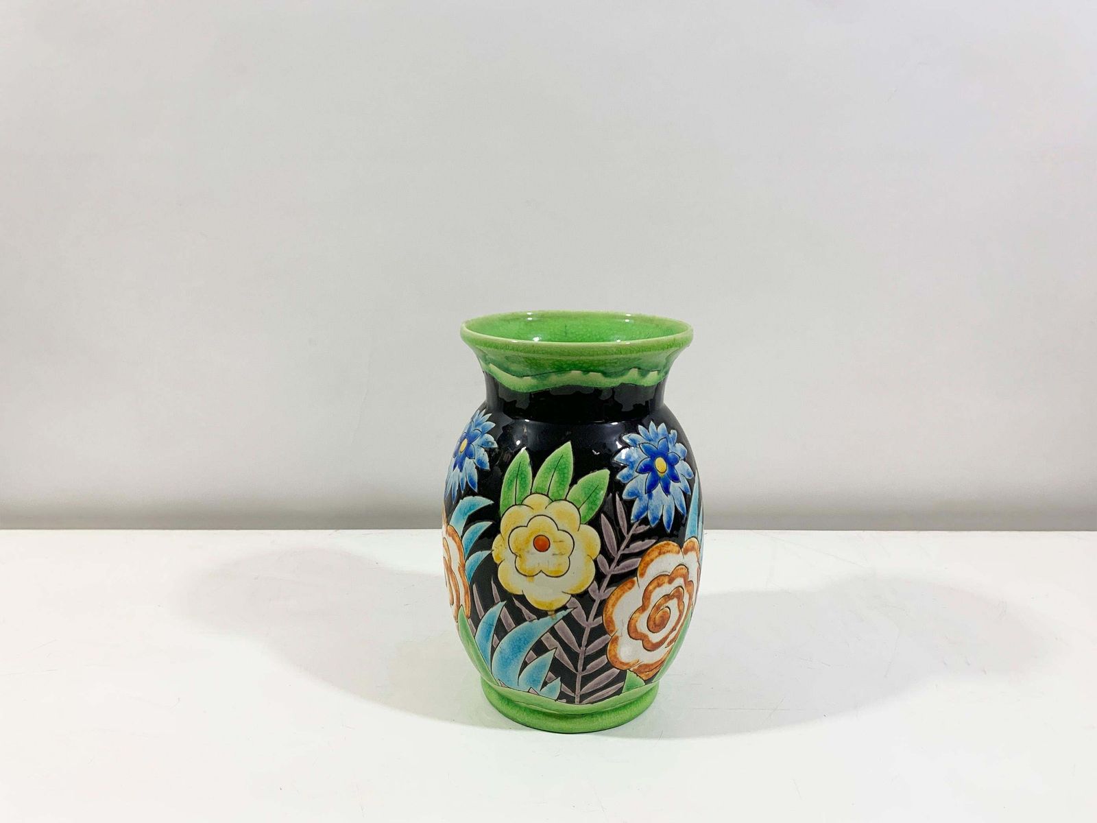 Art Deco Floral Vase By Charles Catteau Stamped "Keramis Made In Belgium" 1920s photo for sale