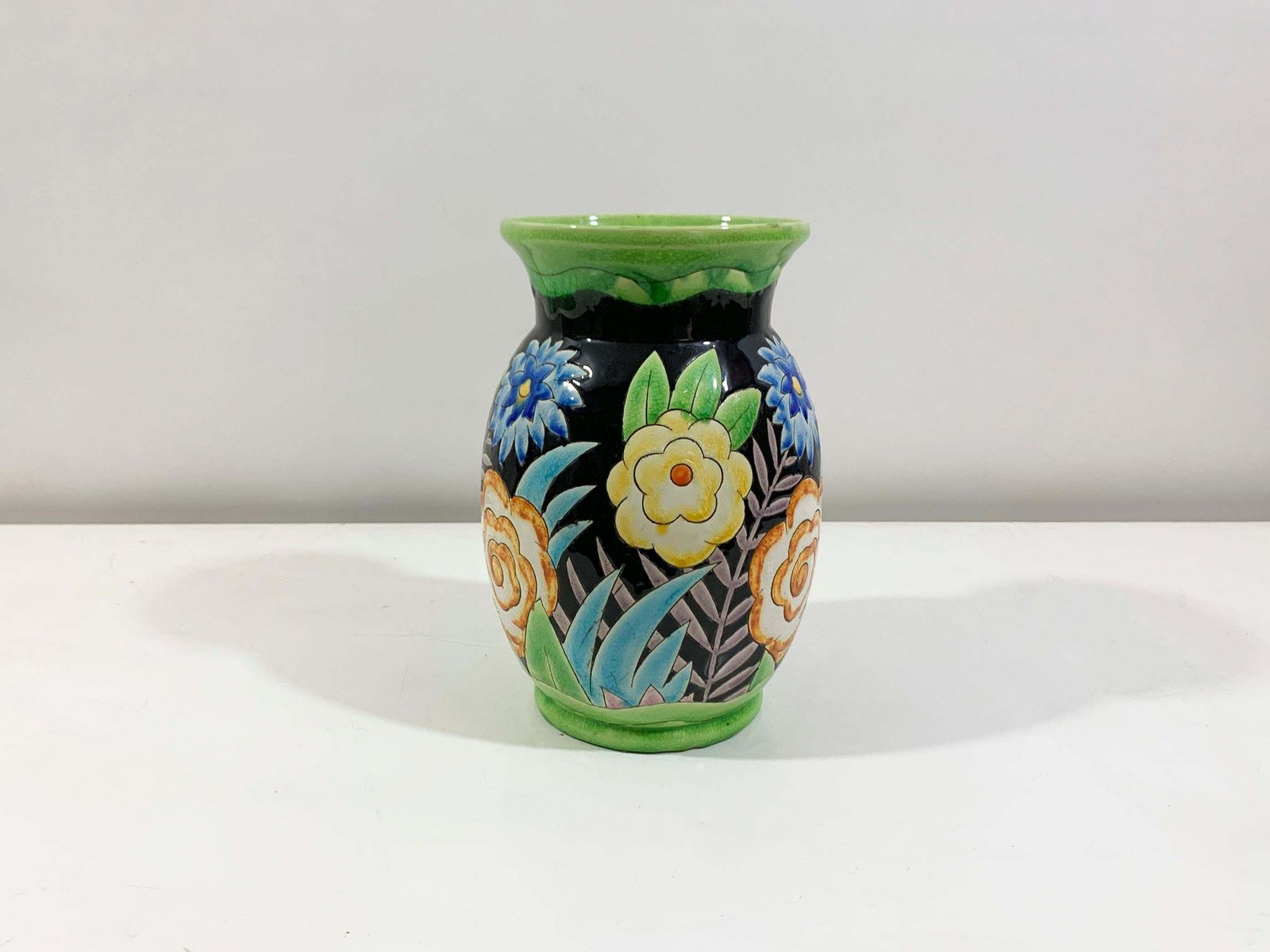 Art Deco Floral Vase By Charles Catteau Stamped "Keramis Made In Belgium" 1920s photo vinterior