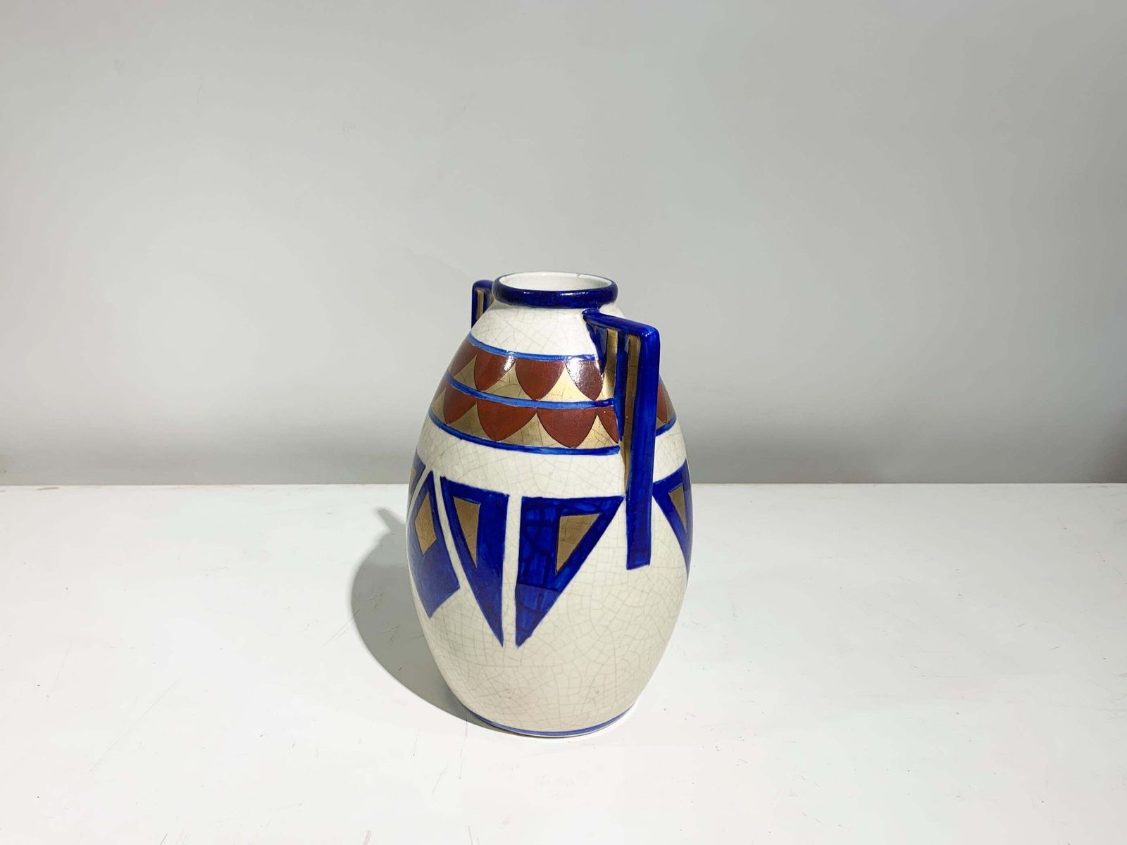 Art Deco Hand Painted Vase, Geometric Motifs, France photo Home Decor