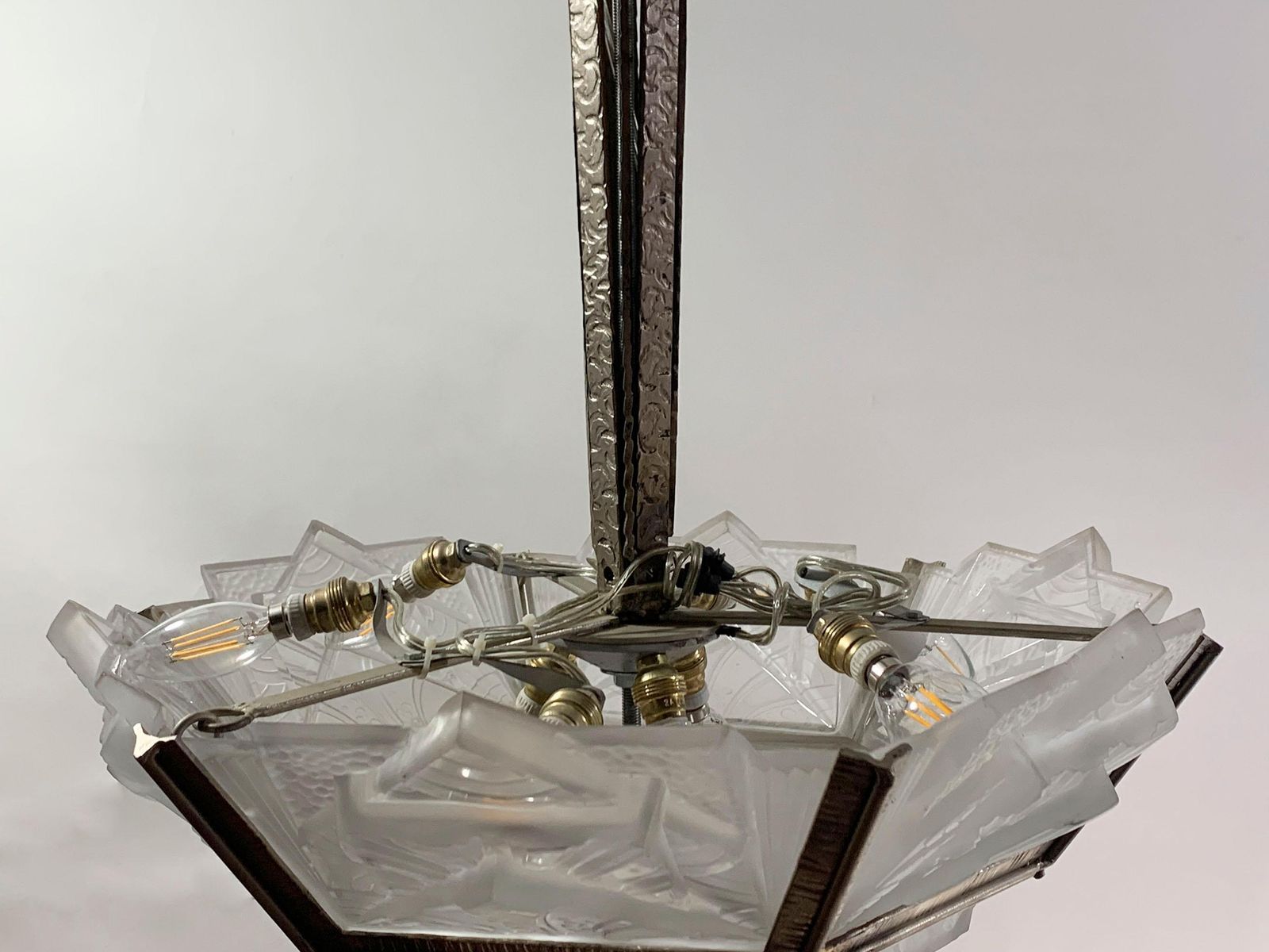 photo for sale Art Deco Chandelier, Glasses Signed Muller Frères Luneville