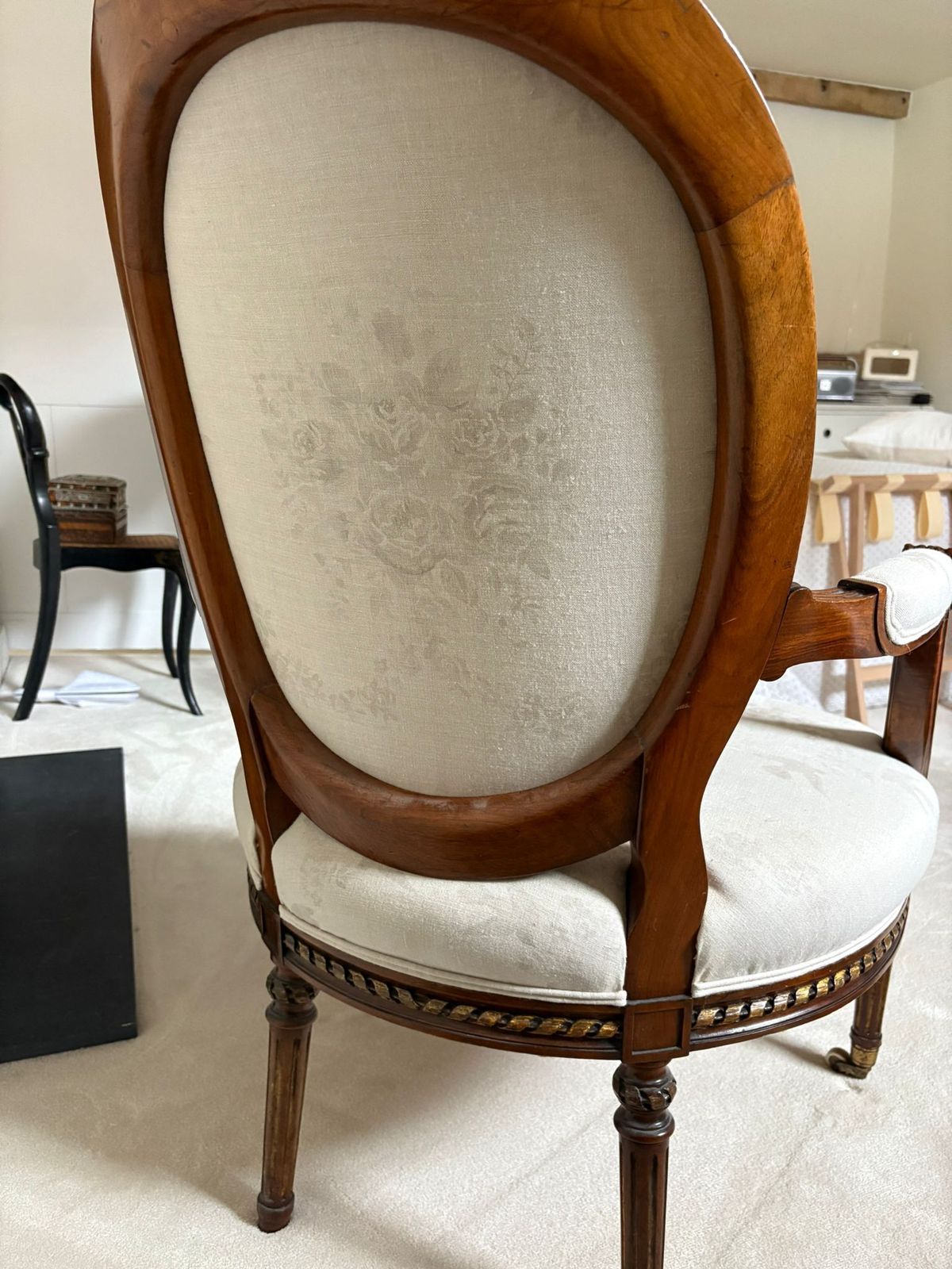 Reupholstered Antique 19c Armchair In Kate Foreman Linen photo furniture