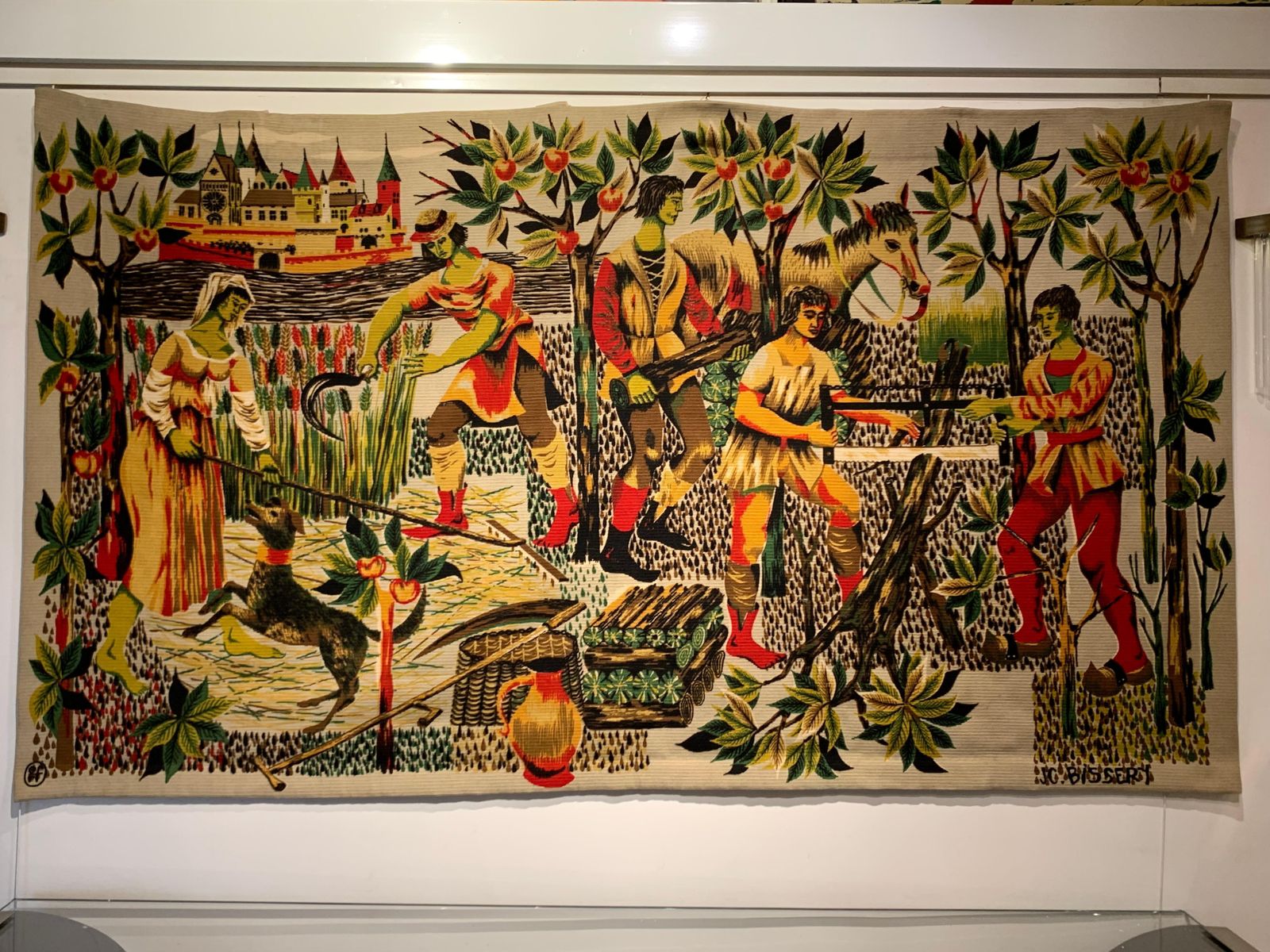 Mid Century Tapestry “Moyen âge”Signed By Jean Claude Bissery photo furniture