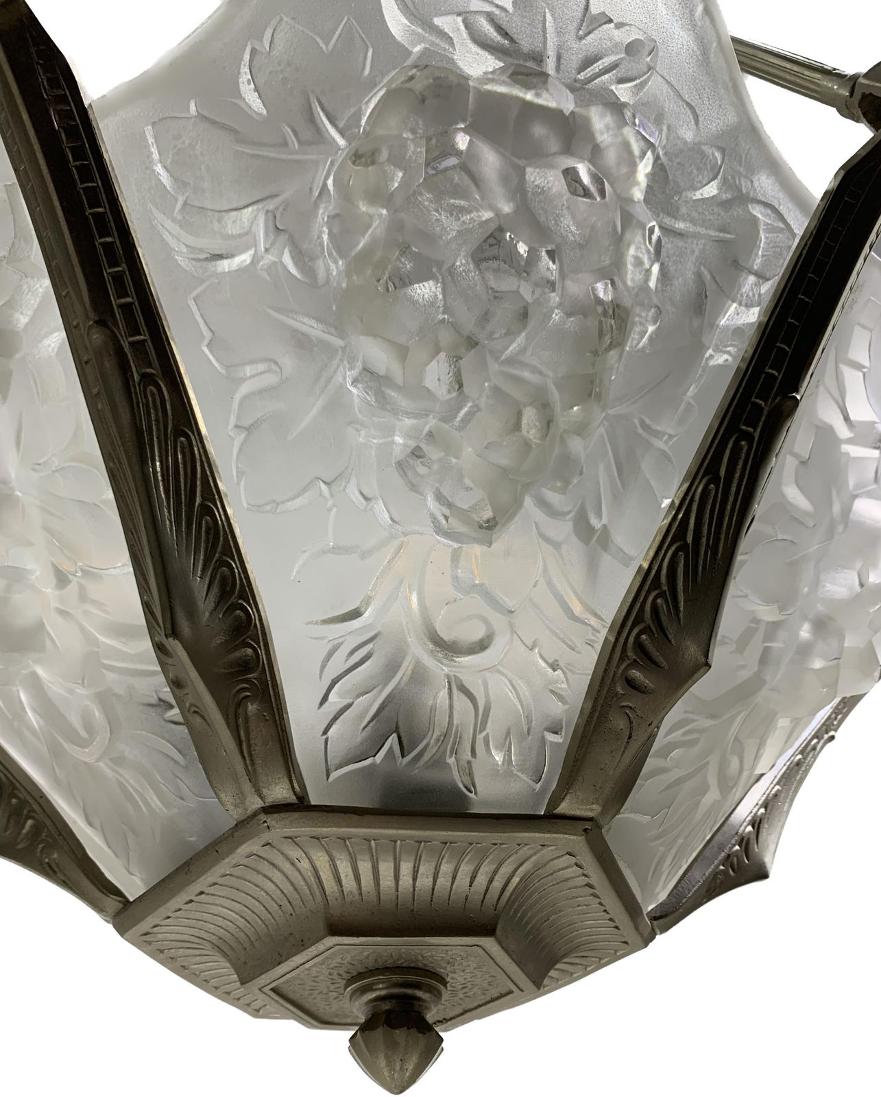 Lighting French Art Deco Chandelier In Lorrain Press Molded Glass photo