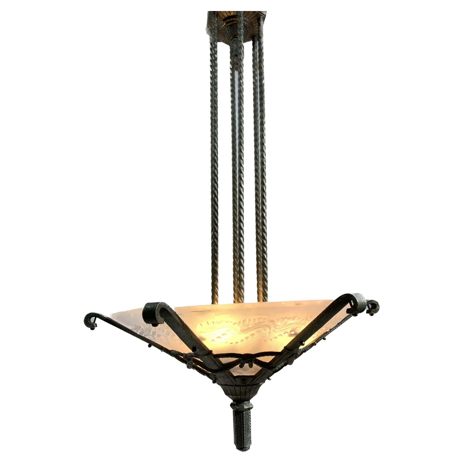French Art Déco Chandelier Signed Muller Frères Luneville, Circa 1930