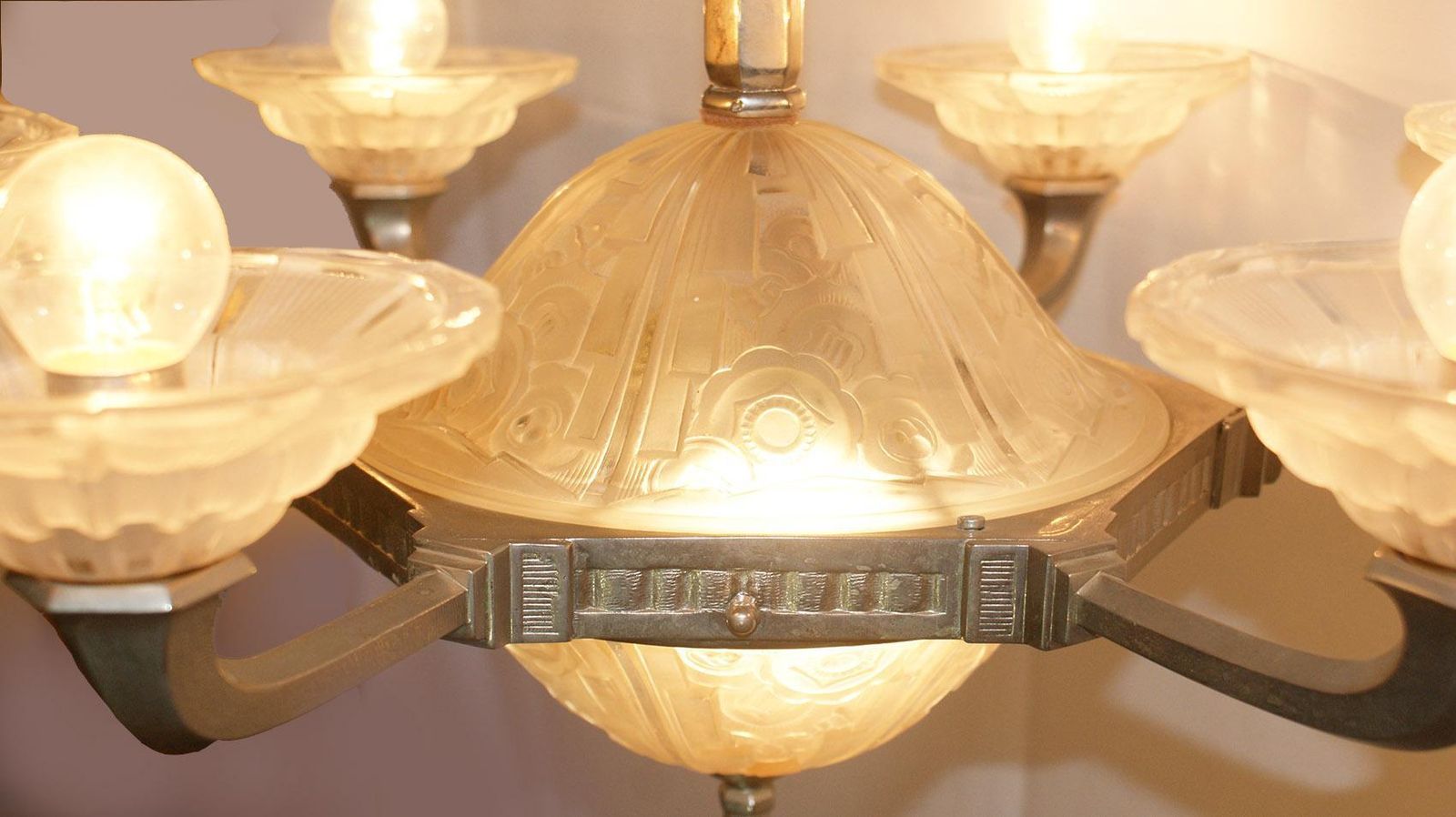 Stunning French Art Deco Chandelier By “Hettier Vincent”, France, Circa 1930s photo for sale