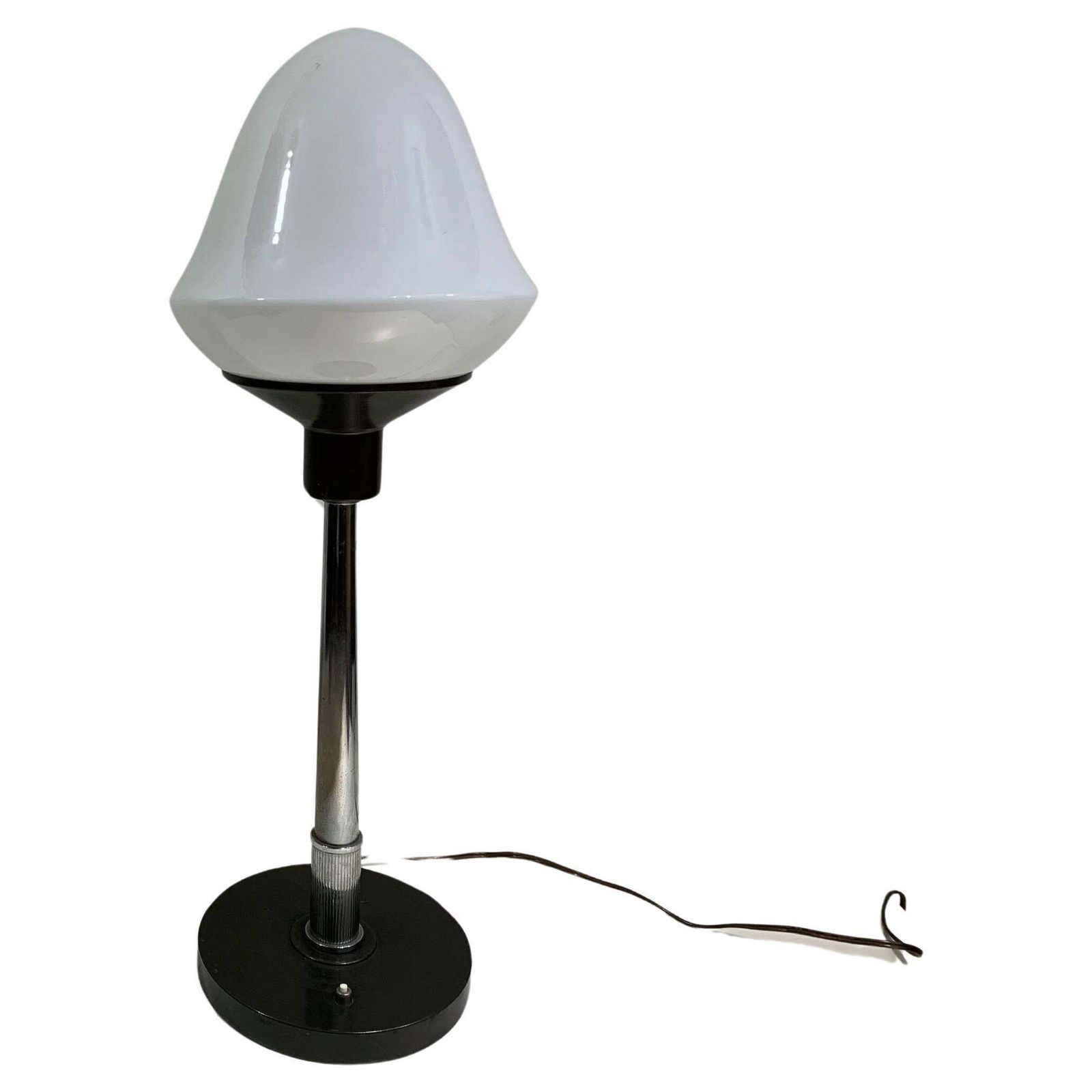 20th Century Vintage Table Lamp, Milk Glass Shade And Metallic Rod