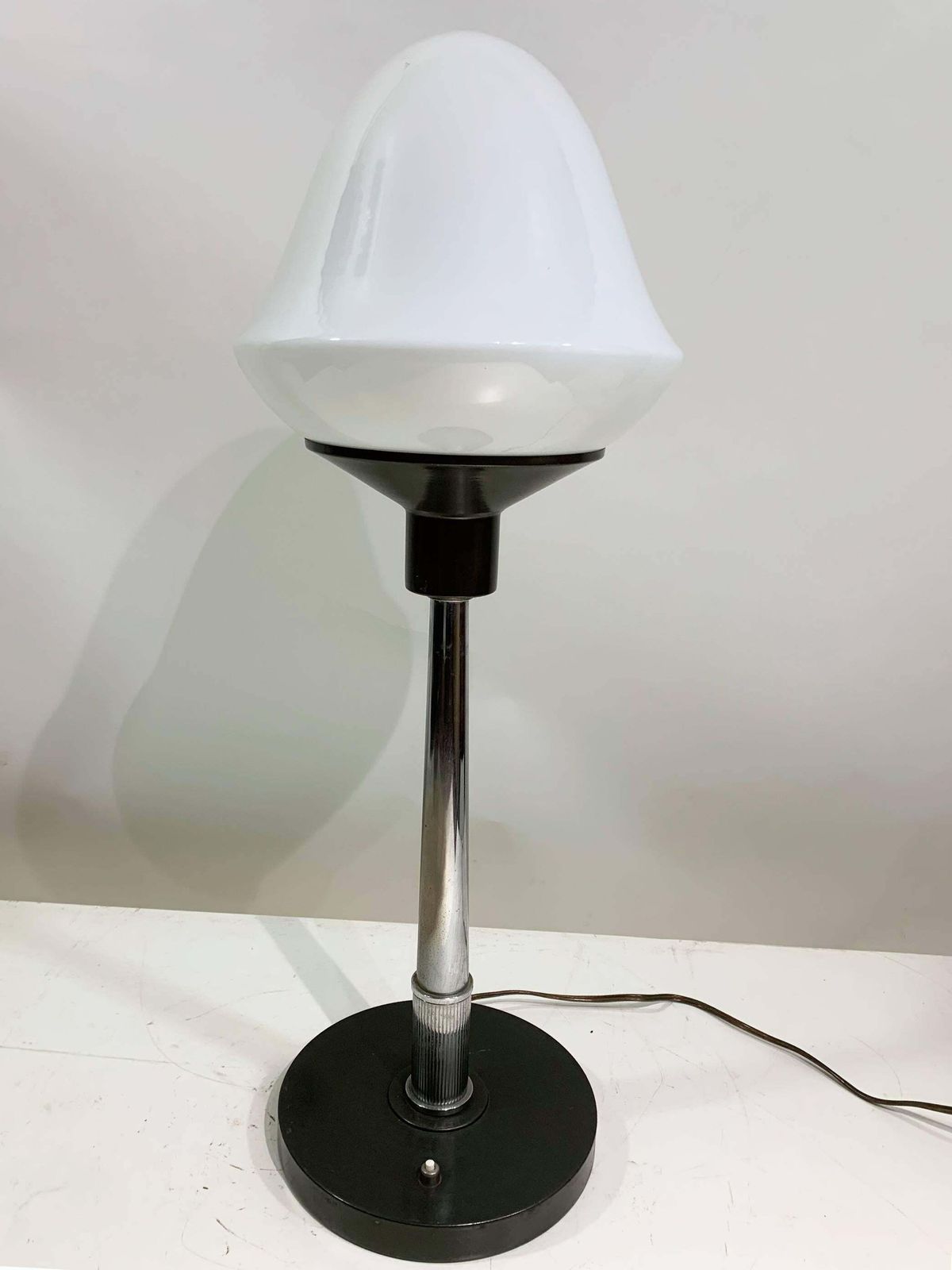 20th Century Vintage Table Lamp, Milk Glass Shade And Metallic Rod photo for sale