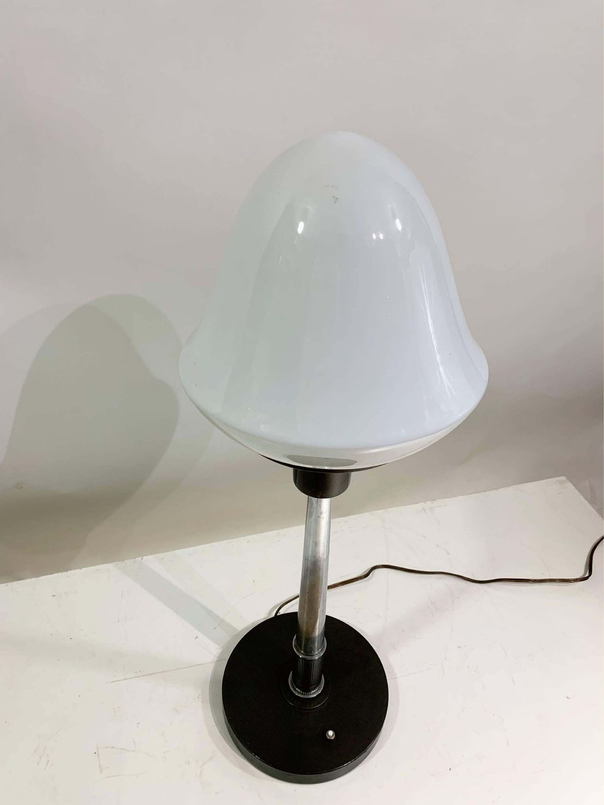 20th Century Vintage Table Lamp, Milk Glass Shade And Metallic Rod photo Lighting