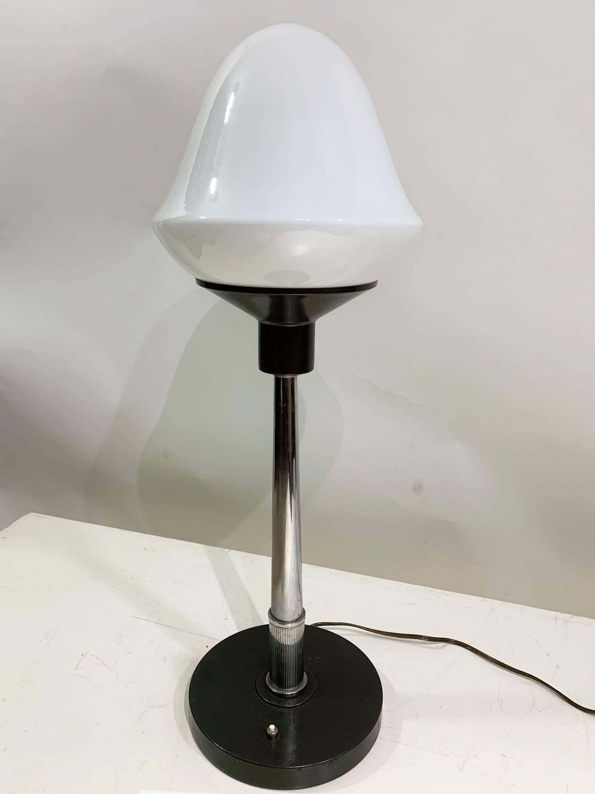 20th Century Vintage Table Lamp, Milk Glass Shade And Metallic Rod photo buy