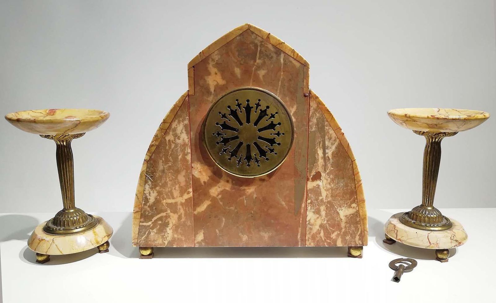 Marble And Gilt Bronze Clock Set, Signed Bonnet And Pottier, France, 1930 photo for sale