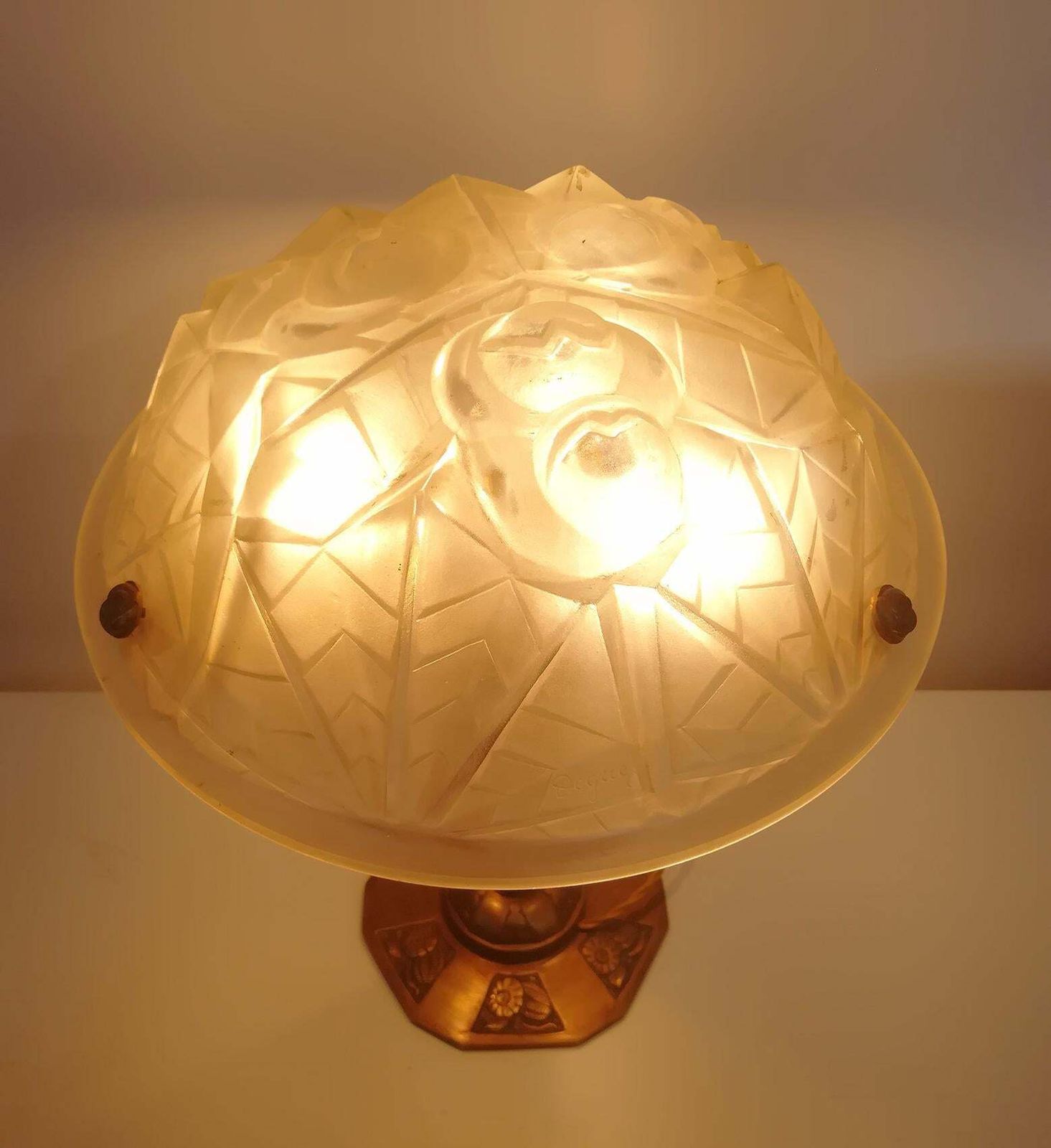 Pair Of French Art Deco Table Lamp Signed “Degué” photo 6642.0