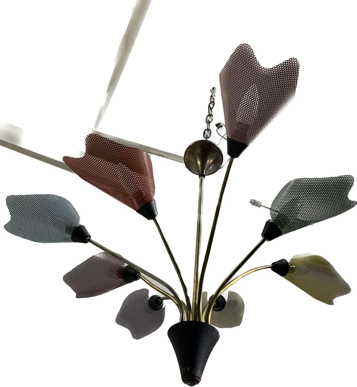 photo furniture Midcentury Bronze European Chandelier With Perforated Metal Tulips