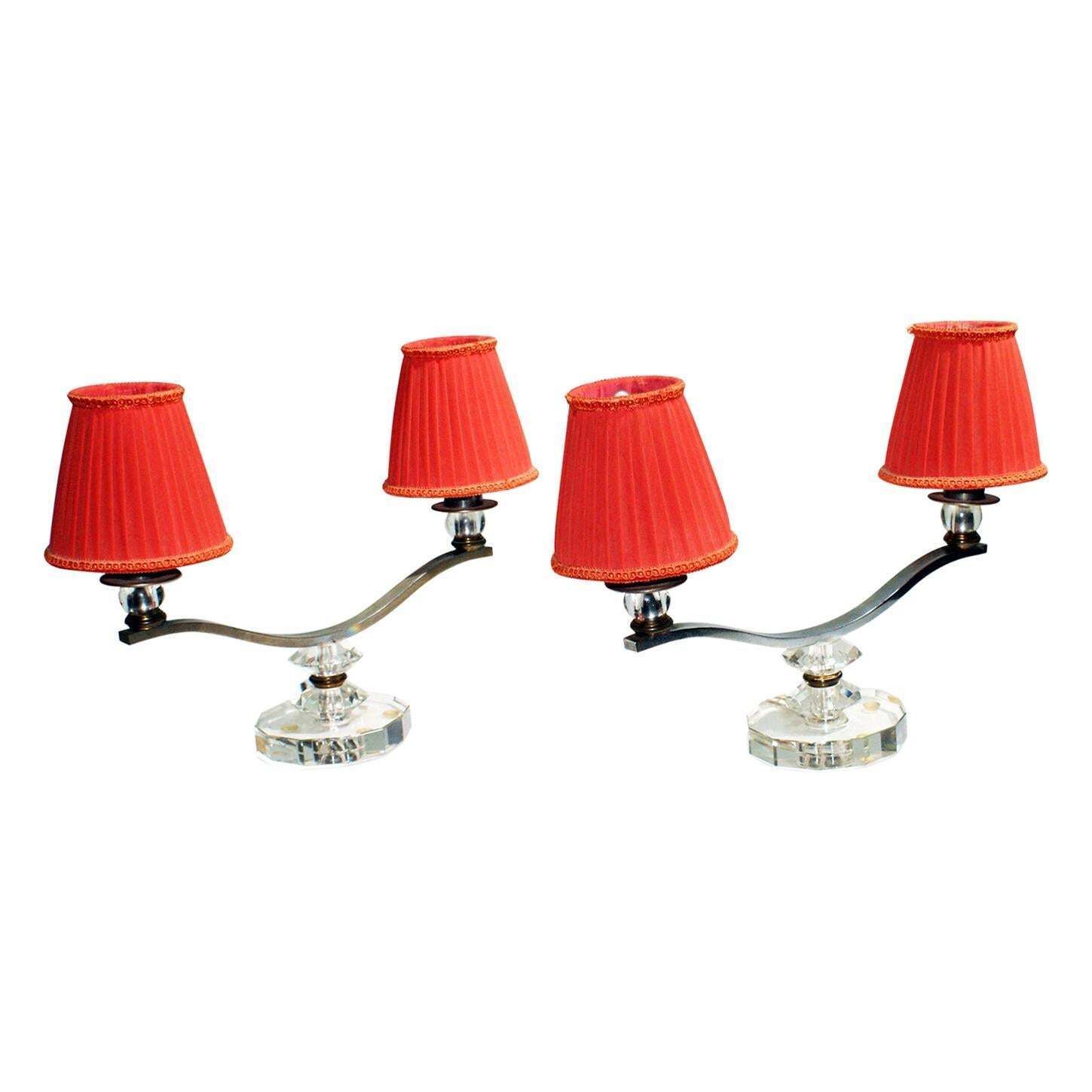 Stunning Pair Of Art Deco Table Lamp In The Style Of Jules Leleu