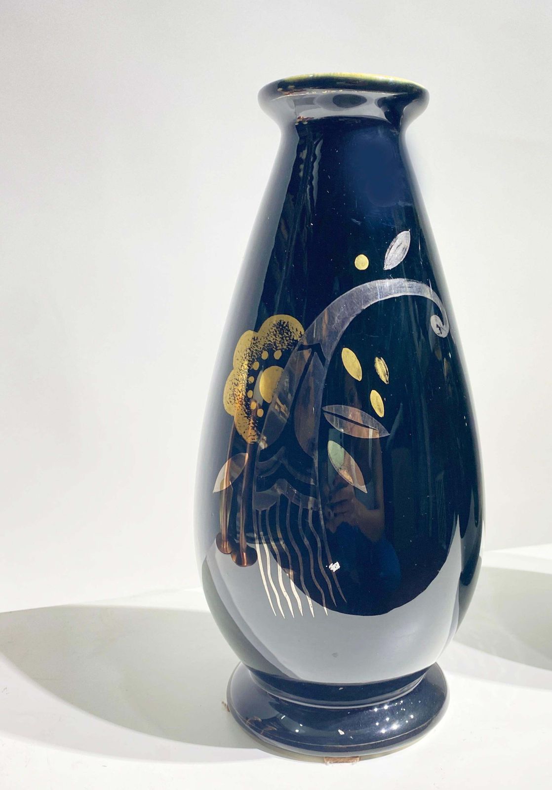 Pair Of Art Deco Ceramic Vases Black Silver And Gold Boch Frères, Belgium, 1931 photo vinterior