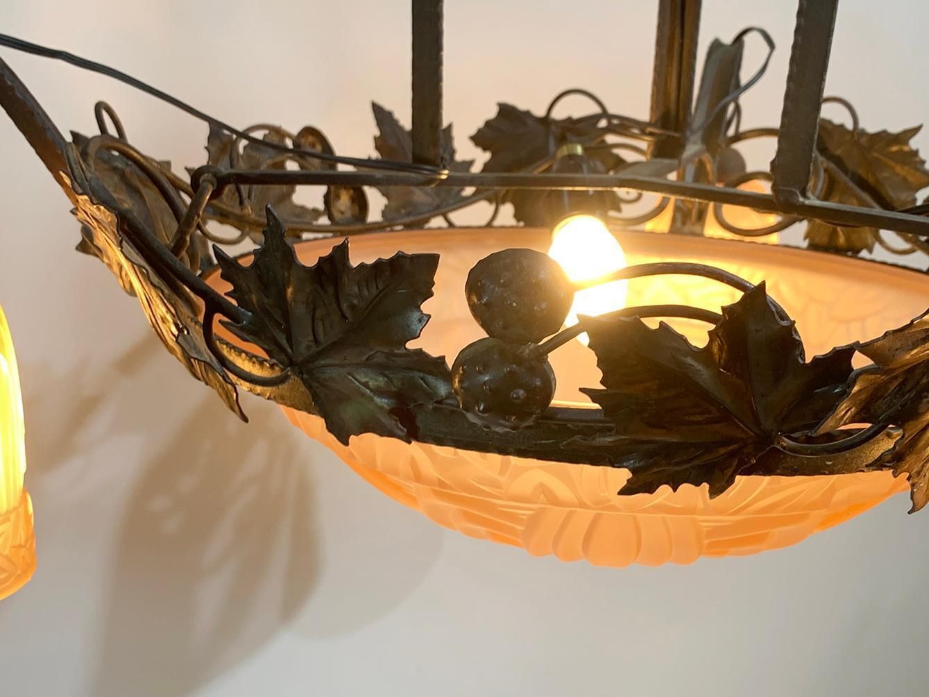 French Art Deco Wrought Iron Chandelier By Schneider photo vinterior