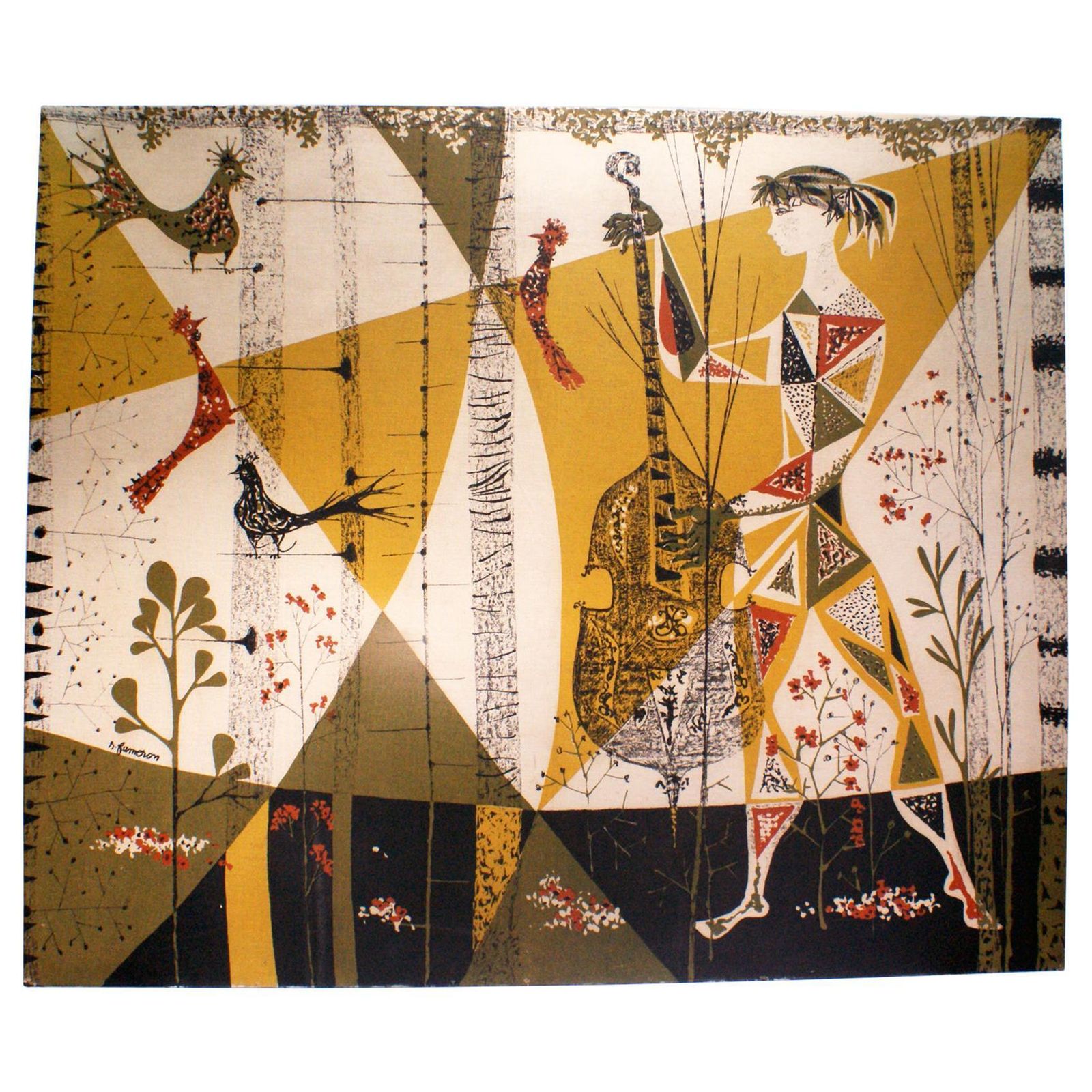 “Allégorie En Musique” Figurative Tapestry Signed “René Fumeron”